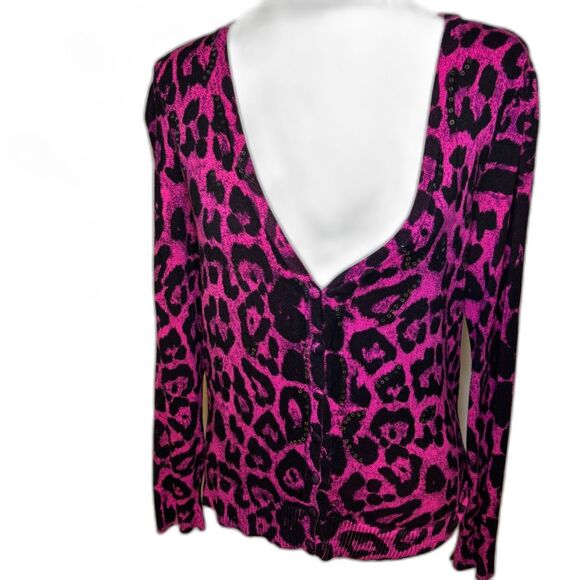 INC International Concepts Animal Print Pink Black Open Front Sweater Womens - Picture 1 of 4